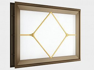 Окно акриловое 452х302, коричневое с раскладкой «ромб» (арт. DH85629). Специальная конструкция обеспечивает плотное прилегание к полотну ворот, что защищает его от  промерзания и теплопотери. Стилистическая вставка в форме ромба. Окантовка коричневого цве